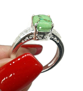Green Mojave Turquoise & Zircon Ring, Size 8, Sterling Silver - GemzAustralia 