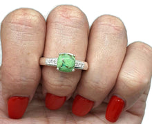 Load image into Gallery viewer, Green Mojave Turquoise &amp; Zircon Ring, Size 8, Sterling Silver - GemzAustralia 