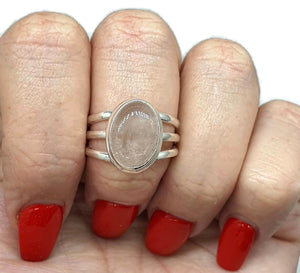 Rose Quartz Ring, Size 8.5, Sterling Silver, Oval Shaped, Love Stone - GemzAustralia 