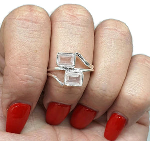 Art Deco Rose Quartz Ring, Size 9, Sterling Silver, Emerald Faceted - GemzAustralia 