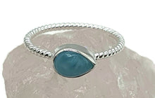 Load image into Gallery viewer, Larimar Stacking Ring, Size 5.75, Sterling Silver, Side Set Pear Shape - GemzAustralia 