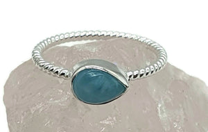 Larimar Stacking Ring, Size 5.75, Sterling Silver, Side Set Pear Shape - GemzAustralia 