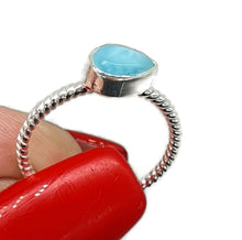 Load image into Gallery viewer, Larimar Stacking Ring, Size 5.75, Sterling Silver, Side Set Pear Shape - GemzAustralia 