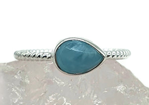 Larimar Stacking Ring, Size 5.75, Sterling Silver, Side Set Pear Shape - GemzAustralia 