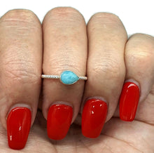 Load image into Gallery viewer, Larimar Stacking Ring, Size 5.75, Sterling Silver, Side Set Pear Shape - GemzAustralia 
