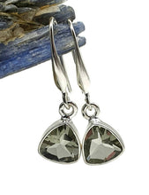 Load image into Gallery viewer, Green Amethyst Earrings, Trillion Facet, Prasiolite Gemstone, Sterling Silver - GemzAustralia 