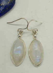 Blue Sheen Rainbow Moonstone Earrings, Marquise Shaped - GemzAustralia 