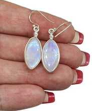 Load image into Gallery viewer, Blue Sheen Rainbow Moonstone Earrings, Marquise Shaped - GemzAustralia 