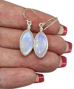 Blue Sheen Rainbow Moonstone Earrings, Marquise Shaped - GemzAustralia 
