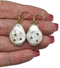 Load image into Gallery viewer, Baroque Pearl Earrings with Crystals, Sterling Silver, Gold Plated - GemzAustralia 