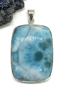 Massive Rectangle Larimar Pendant, Dolphin Stone, Stone of Atlantis - GemzAustralia 