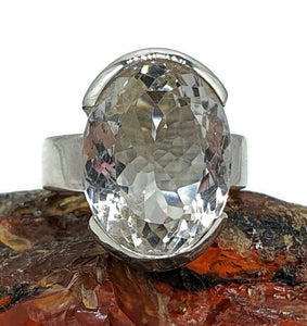 Oval Clear Quartz Ring, Size 7.75, Sterling Silver, 13 carats - GemzAustralia 