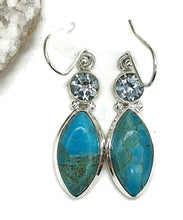 Load image into Gallery viewer, Turquoise &amp; Blue Topaz Earrings, Sterling Silver, Round and Marquise Shapes - GemzAustralia 