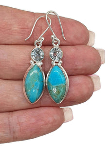 Turquoise & Blue Topaz Earrings, Sterling Silver, Round and Marquise Shapes - GemzAustralia 