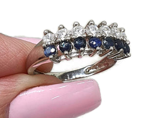 Sapphire & White Topaz Ring, Size 7, Sterling Silver, September Birthstone - GemzAustralia 