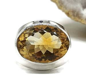 Citrine Ring, Size 6.75, Sterling Silver, Oval Faceted, Natural - GemzAustralia 