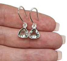 Load image into Gallery viewer, Green Amethyst Earrings, Trillion Facet, Prasiolite Gemstone, Sterling Silver - GemzAustralia 