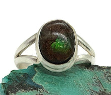 Load image into Gallery viewer, Ammolite Ring, Size 6.5, Sterling Silver, Oval Shaped, Fossilized Ammonite - GemzAustralia 