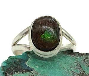 Ammolite Ring, Size 6.5, Sterling Silver, Oval Shaped, Fossilized Ammonite - GemzAustralia 