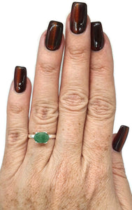 Emerald Ring, size 6.75, Sterling Silver, May Birthstone, Oval Faceted - GemzAustralia 