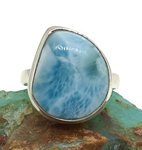 Larimar Ring, Size 8, Stone of Atlantis, Dolphin Stone, Natural Shaped - GemzAustralia 