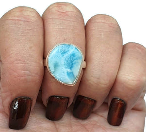 Larimar Ring, Size 8, Stone of Atlantis, Dolphin Stone, Natural Shaped - GemzAustralia 