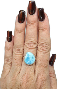 Larimar Ring, Size 8, Stone of Atlantis, Dolphin Stone, Natural Shaped - GemzAustralia 