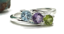 Load image into Gallery viewer, Blue Topaz, Amethyst &amp; Peridot Ring, Size 5.75, Sterling Silver, Birthstone Ring - GemzAustralia 