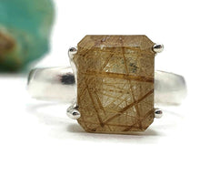 Load image into Gallery viewer, Golden Rutilated Quartz Ring, Size 7, Sterling Silver, Emerald Faceted - GemzAustralia 