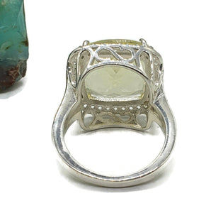 Lemon Quartz Halo Ring, Sterling Silver, Size 8.5, Square Shaped, Cushion Faceted - GemzAustralia 