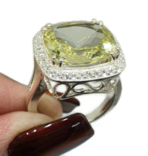 Load image into Gallery viewer, Lemon Quartz Halo Ring, Sterling Silver, Size 8.5, Square Shaped, Cushion Faceted - GemzAustralia 