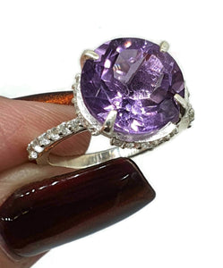 Amethyst Halo Ring, Sterling Silver, Size 7, February Birthstone - GemzAustralia 