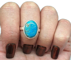 Blue Turquoise Ring, Size 9, Sterling Silver, Oval Shape, Natural - GemzAustralia 