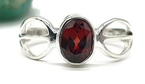 Garnet Ring, Size 8, Sterling Silver, January Birthstone, Oval Facet, Energy Stone - GemzAustralia 