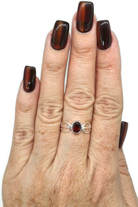 Garnet Ring, Size 8, Sterling Silver, January Birthstone, Oval Facet, Energy Stone - GemzAustralia 