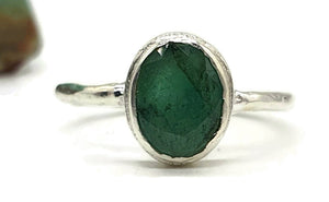 Emerald Ring, size 4.75, Sterling Silver, May Birthstone, Oval Faceted - GemzAustralia 