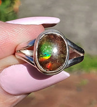 Load image into Gallery viewer, Ammolite Ring, Size 6.5, Sterling Silver, Oval Shaped, Fossilized Ammonite - GemzAustralia 