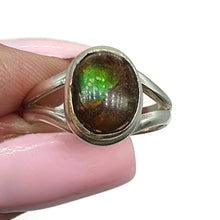 Load image into Gallery viewer, Ammolite Ring, Size 6.5, Sterling Silver, Oval Shaped, Fossilized Ammonite - GemzAustralia 