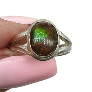 Ammolite Ring, Size 6.5, Sterling Silver, Oval Shaped, Fossilized Ammonite - GemzAustralia 