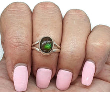 Load image into Gallery viewer, Ammolite Ring, Size 6.5, Sterling Silver, Oval Shaped, Fossilized Ammonite - GemzAustralia 