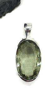 Green AMETHYST / Prasiolite Pendant, 35 carats, Oval Shaped, Sterling Silver - GemzAustralia 