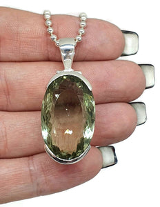 Green AMETHYST / Prasiolite Pendant, 35 carats, Oval Shaped, Sterling Silver - GemzAustralia 