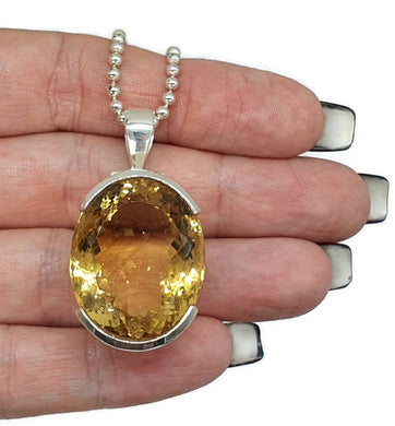 AAA Citrine Pendant, Sterling Silver, 46 carats, Oval Faceted, November Birthstone - GemzAustralia 