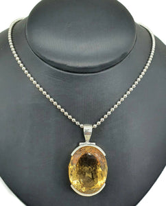 AAA Citrine Pendant, Sterling Silver, 46 carats, Oval Faceted, November Birthstone - GemzAustralia 