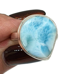 Larimar Ring, Size 8, Stone of Atlantis, Dolphin Stone, Natural Shaped - GemzAustralia 