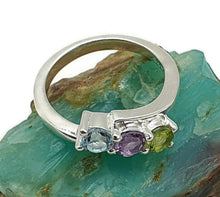 Load image into Gallery viewer, Blue Topaz, Amethyst &amp; Peridot Ring, Size 5.75, Sterling Silver, Birthstone Ring - GemzAustralia 