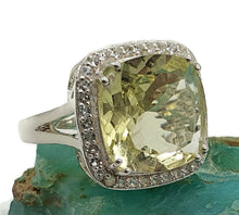 Load image into Gallery viewer, Lemon Quartz Halo Ring, Sterling Silver, Size 8.5, Square Shaped, Cushion Faceted - GemzAustralia 