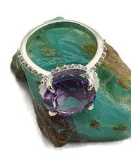 Load image into Gallery viewer, Amethyst Halo Ring, Sterling Silver, Size 7, February Birthstone - GemzAustralia 