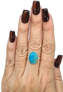 Blue Turquoise Ring, Size 9, Sterling Silver, Oval Shape, Natural - GemzAustralia 