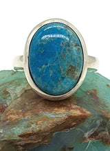 Load image into Gallery viewer, Blue Turquoise Ring, Size 9, Sterling Silver, Oval Shape, Natural - GemzAustralia 